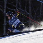 
              Sweden's Sara Hector competes during a women's World Cup giant slalom skiing race Saturday, Nov. 26, 2022, in Killington, Vt. (AP Photo/Robert F. Bukaty)
            