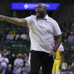 
              Norfolk State head coach Keith Kimbel call a play to his team in the first half of an NCAA college basketball game against Baylor, Friday, Nov. 11, 2022, in Waco, Texas. (AP Photo/Jerry Larson)
            