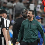 
              Philadelphia Eagles head coach Nick Sirianni reacts to an official in the second half of an NFL football game against the Houston Texans in Houston, Thursday, Nov. 3, 2022. The Eagles won 29-17. (AP Photo/Eric Christian Smith)
            