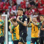 
              Australia's players celebrate at the end of the World Cup group D soccer match between Tunisia and Australia at the Al Janoub Stadium in Al Wakrah, Qatar, Saturday, Nov. 26, 2022. (AP Photo/Ebrahim Noroozi)
            