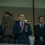 
              Spain's King Felipe VI, center, applauds next to FIFA President Gianni Infantino, left, and President of the Spanish Football Federation Luis Rubiales, right, during the World Cup group E soccer match between Spain and Costa Rica, at the Al Thumama Stadium in Doha, Qatar, Wednesday, Nov. 23, 2022. (AP Photo/Francisco Seco)
            