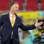 
              Head coach Louis van Gaal of the Netherlands smiles prior to the World Cup, group A soccer match between Senegal and Netherlands at the Al Thumama Stadium in Doha, Qatar, Monday, Nov. 21, 2022. (AP Photo/Petr David Josek)
            
