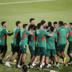 
              Mexico's players gather during a training session in Jor, Qatar, Saturday, Nov. 19, 2022. (AP Photo/Moises Castillo)
            