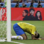 
              FILE - Brazil's Neymar reacts following a missed scoring opportunity during the quarterfinal match between Brazil and Belgium at the 2018 soccer World Cup in the Kazan Arena, in Kazan, Russia, Friday, July 6, 2018. (AP Photo/Andre Penner, File)
            