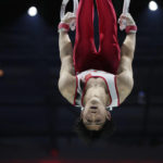 
              Daiki Hashimoto of Japan competes on the rings at the Men's All-Around Final during the Artistic Gymnastics World Championships at M&S Bank Arena in Liverpool, England, Friday, Nov. 4, 2022. (AP Photo/Thanassis Stavrakis)
            