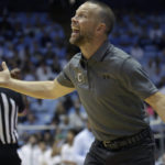 
              College of Charleston head coach Pat Kelsey yells to his team during the first half of an NCAA college basketball game against North Carolina, Friday, Nov. 11, 2022, in Chapel Hill, N.C. (AP Photo/Chris Seward)
            