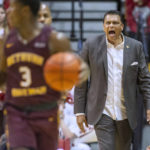 
              Bethune-Cookman coach Reggie Theus reacts to play during the first half of the team's NCAA college basketball game against Indiana, Thursday, Nov. 10, 2022, in Bloomington, Ind. (AP Photo/Doug McSchooler)
            