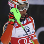 
              Slovakia's Petra Vlhova reacts after completing an alpine ski, women's World Cup slalom, in Levi, Finland, Saturday, Nov. 19, 2022. (AP Photo/Alessandro Trovati)
            