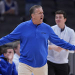 
              Kentucky head coach John Calipari reacts to a play during the first half on an NCAA college basketball game against Michigan State, Tuesday, Nov. 15, 2022, in Indianapolis. (AP Photo/Darron Cummings)
            