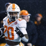 
              Tennessee running back Jaylen Wright (20) runs for a touchdown against Vanderbilt during the second half of an NCAA college football game Saturday, Nov. 26, 2022, in Nashville, Tenn. (AP Photo/Wade Payne)
            