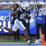 
              Duke's Sahmir Hagans scores a touchdown during the first half of an NCAA college football game against Wake Forest in Durham, N.C., Saturday, Nov. 26, 2022. (AP Photo/Ben McKeown)
            