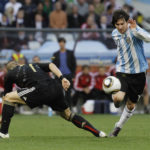 
              FILE - Argentina's Lionel Messi, right, Germany's Bastian Schweinsteiger, left, during the World Cup quarterfinal soccer match between Argentina and Germany at the Green Point stadium in Cape Town, South Africa, Saturday, July 3, 2010. (AP Photo/Gero Breloer, File)
            