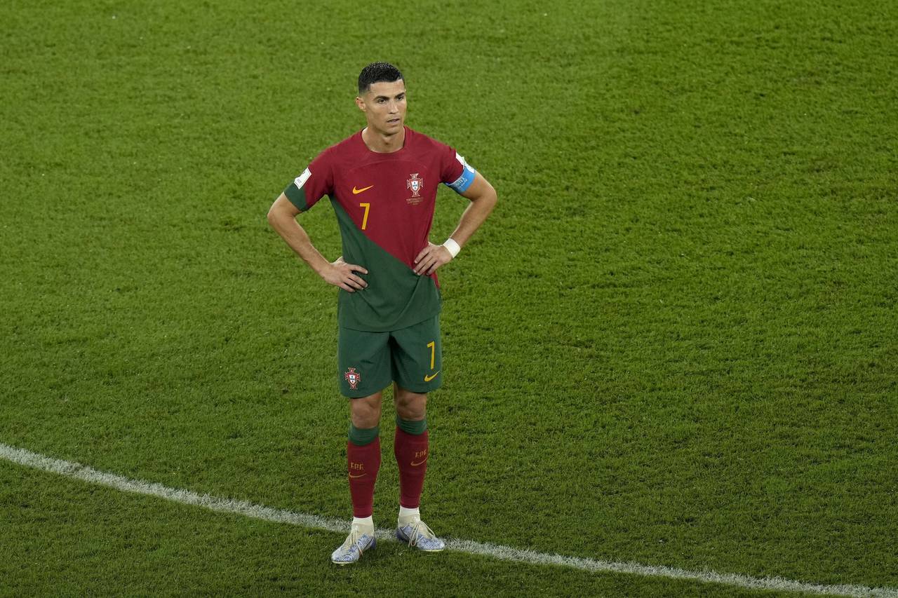 Portugal's Cristiano Ronaldo reacts during the World Cup group H soccer match between Portugal and ...