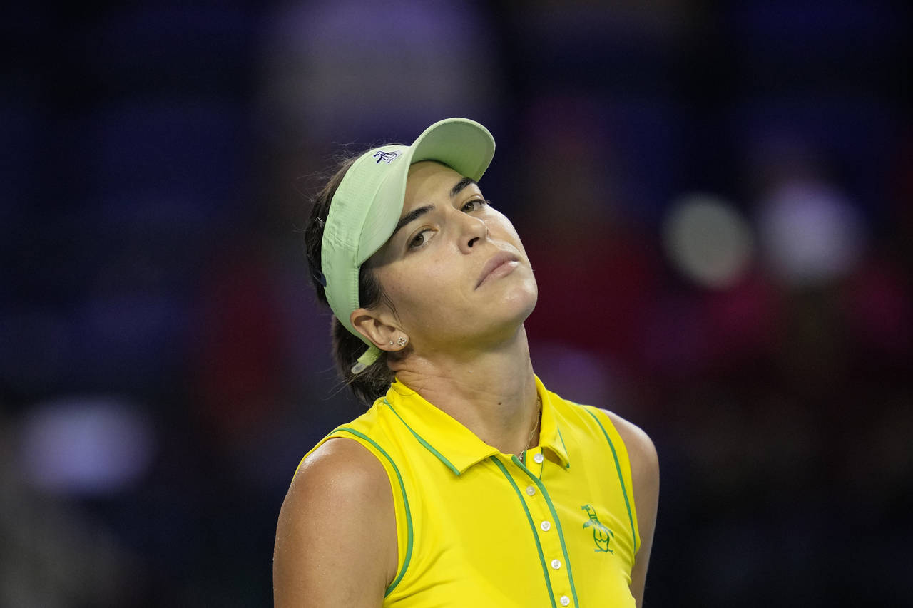 Australia's Ajla Tomljanovic reacts during her final match of the Billie Jean King Cup tennis final...