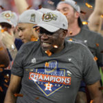 
              Houston Astros manager Dusty Baker Jr. and the Houston Astros celebrate their 4-1 World Series win against the Philadelphia Phillies in Game 6 on Saturday, Nov. 5, 2022, in Houston. (AP Photo/David J. Phillip)
            
