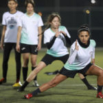 
              Players of the Orthodox Club's women's team practice in Amman, Jordan, Saturday, Oct. 22, 2022. Women's soccer has been long been neglected in the Middle East, a region that is mad for the men's game and hosts the World Cup for the first time this month in Qatar. (AP Photo/Raad AL-Adayleh)
            