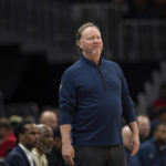 
              Milwaukee Bucks head coach Mike Budenholzer looks on from courtside during the first half of an NBA basketball game against the Atlanta Hawks, Monday, Nov. 7, 2022, in Atlanta. (AP Photo/Hakim Wright Sr.)
            