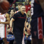 
              Ohio State head coach Chris Holtmann reacts to a referee's call during the second half of an NCAA college basketball game against Texas Tech, Wednesday, Nov. 23, 2022, in Lahaina, Hawaii. (AP Photo/Marco Garcia)
            