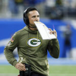 
              Green Bay Packers head coach Matt LaFleur watches from the sideline during the first half of an NFL football game against the Detroit Lions, Sunday, Nov. 6, 2022, in Detroit. (AP Photo/Duane Burleson)
            