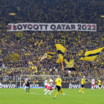 
              Fans display a banner during the German Bundesliga soccer match between Borussia Dortmund and VfB Stuttgart in Dortmund, Germany, Saturday, Oct. 22, 2022. (AP Photo/Martin Meissner)
            