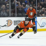 
              Anaheim Ducks' Trevor Zegras chases the puck during the first period of an NHL hockey game against the New York Rangers Wednesday, Nov. 23, 2022, in Anaheim, Calif. (AP Photo/Jae C. Hong)
            