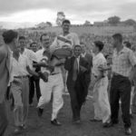 
              FILE - U.S. center forward Joe Gaetjens is carried off by cheering fans after his team beat England 1-0 in a World Cup soccer match in Belo Horizonte, Brazil on June 28, 1950. (AP Photo/File)
            