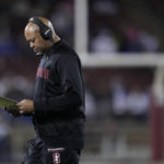 
              Stanford head coach David Shaw stands near the sideline during the second half of an NCAA college football game against BYU in Stanford, Calif., Saturday, Nov. 26, 2022. (AP Photo/Godofredo A. Vásquez)
            