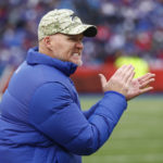 
              Buffalo Bills head coach Sean McDermott applauds from the bench in the second half of an NFL football game against the Minnesota Vikings, Sunday, Nov. 13, 2022, in Orchard Park, N.Y. (AP Photo/Jeffrey T. Barnes)
            
