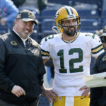 
              FILE - Green Bay Packers head coach Mike McCarthy talks with quarterback Aaron Rodgers (12) before an NFL football game against the Tennessee Titans Sunday, Nov. 13, 2016, in Nashville, Tenn. Packers quarterback Aaron Rodgers won his lone Super Bowl title with Mike McCarthy as his coach before their relationship eventually soured. Rodgers says they’ve since made amends and communicated recently as McCarthy prepares to return to Lambeau Field to work the opposing sideline as the Dallas Cowboys’ coach. (AP Photo/Mark Zaleski, File)
            