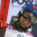 
              United States' Mikaela Shiffrin reacts after completing an alpine ski, women's World Cup slalom, in Levi, Finland, Saturday, Nov. 19, 2022. (AP Photo/Alessandro Trovati)
            