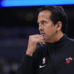 
              Miami Heat head coach Erik Spoelstra watches from the sideline during the first half of an NBA basketball game against the Indiana Pacers in Indianapolis, Friday, Nov. 4, 2022. (AP Photo/Michael Conroy)
            