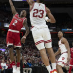 
              Miami (Ohio) guard Mekhi Lairy (2) shoots the ball over Indiana forward Trayce Jackson-Davis (23) during the first half of an NCAA college basketball game, Sunday, Nov. 20, 2022, in Indianapolis. (AP Photo/Marc Lebryk)
            