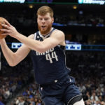 
              Dallas Mavericks forward Davis Bertans (44) grabs a pass during the first quarter of an NBA basketball game against the Denver Nuggets in Dallas, Sunday, Nov. 20, 2022. (AP Photo/LM Otero)
            