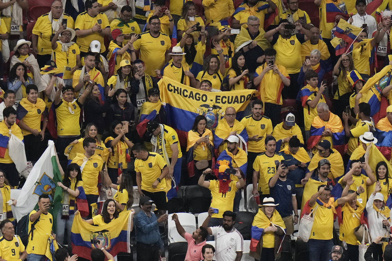 Ecuador's fans celebrate after the World Cup group A soccer match between Qatar and Ecuador at the ...