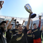
              Los Angeles FC forward Carlos Vela holds up the cup after defeating Austin FC in the MLS playoff Western Conference final soccer match Sunday, Oct. 30, 2022, in Los Angeles. (AP Photo/John McCoy)
            