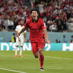 
              South Korea's Cho Gue-sung celebrates after scoring his side's second goal during the World Cup group H soccer match between South Korea and Ghana, at the Education City Stadium in Al Rayyan, Qatar, Monday, Nov. 28, 2022. (AP Photo/Lee Jin-man)
            