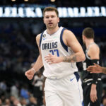 
              Dallas Mavericks guard Luka Doncic (77) runs down the court during the first quarter of an NBA basketball game against the Los Angeles Clippers in Dallas, Tuesday, Nov. 15, 2022. (AP Photo/LM Otero)
            