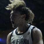
              California guard Devin Askew reacts during the first half of an NCAA college basketball game against Southern California in Berkeley, Calif., Wednesday, Nov. 30, 2022. (AP Photo/Godofredo A. Vásquez)
            