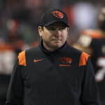 
              Oregon State head coach Jonathan Smith looks on during the first half of an NCAA college football game against California on Saturday, Nov 12, 2022, in Corvallis, Ore. (AP Photo/Amanda Loman)
            