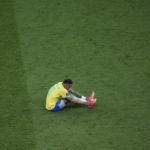 
              Brazil's Neymar, lies on the pitch during the World Cup group G soccer match between Brazil and Serbia, at the the Lusail Stadium in Lusail, Qatar on Thursday, Nov. 24, 2022. (AP Photo/Darko Vojinovic)
            