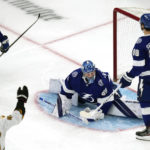 
              Tampa Bay Lightning goaltender Andrei Vasilevskiy (88) drops to the ice after giving up a goal to Boston Bruins left wing Taylor Hall during the third period of an NHL hockey game Tuesday, Nov. 29, 2022, in Boston. (AP Photo/Charles Krupa)
            