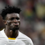 
              Ghana's Mohammed Kudus celebrates after scoring his side's third goal during the World Cup group H soccer match between South Korea and Ghana, at the Education City Stadium in Al Rayyan , Qatar, Monday, Nov. 28, 2022. (AP Photo/Luca Bruno)
            