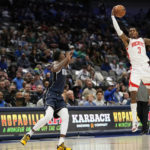 
              Houston Rockets guard Kevin Porter Jr. (3) steals a pass meant for Dallas Mavericks forward Dorian Finney-Smith during the first quarter of an NBA basketball game in Dallas, Wednesday, Nov. 16, 2022. (AP Photo/LM Otero)
            
