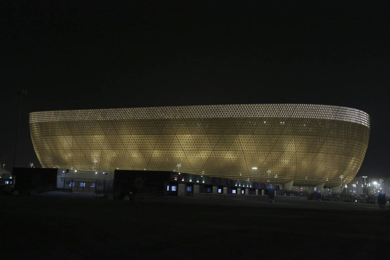 A general view of the Lusail Stadium in Lusail, Qatar, Friday, Oct. 21, 2022. (AP Photo/Hussein Say...