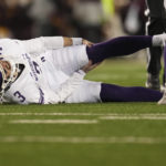 
              Northwestern quarterback Ryan Hilinski (3) stays on the ground after sustaining an injury against Minnesota during the second half of an NCAA college football game Saturday, Nov. 12, 2022, in Minneapolis. (AP Photo/Abbie Parr)
            