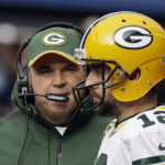 
              FILE - Green Bay Packers head coach Mike McCarthy talks to quarterback Aaron Rodgers (12) during the first half of the NFL football NFC Championship game against the Seattle Seahawks in Seattle, Jan. 18, 2015. Rodgers won his lone Super Bowl title with Mike McCarthy as his coach before their relationship eventually soured.  (AP Photo/David J. Phillip, File)
            