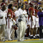 
              Alabama head coach Nick Saban reacts to a play during the first half of an NCAA college football game against LSU in Baton Rouge, La., Saturday, Nov. 5, 2022. LSU won 32-31 in overtime. (AP Photo/Tyler Kaufman)
            