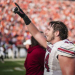 
              South Carolina tight end Nate Adkins celebrates after defeating Clemson 31-30 in an NCAA college football game on Saturday, Nov. 26, 2022, in Clemson, S.C. (AP Photo/Jacob Kupferman)
            