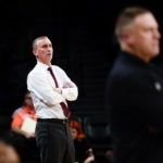 
              Arizona State head coach Bobby Hurley watches his team during the second half of an NCAA college basketball game against Virginia Commonwealth at the Legends Classic Wednesday, Nov. 16, 2022, in New York. Arizona State won 63-59. (AP Photo/Frank Franklin II)
            