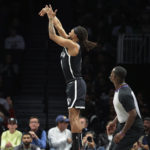 
              Brooklyn Nets guard Patty Mills shoots a 3-pointer against Chicago Bulls during the first half of an NBA basketball game Tuesday, Nov. 1, 2022, in New York. (AP Photo/Jessie Alcheh)
            